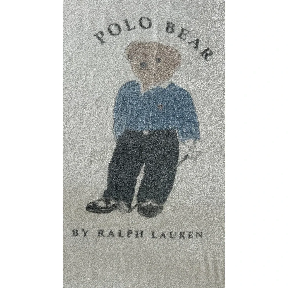 Vintage 90s Ralph Lauren Beach Towel OS White Polo Bear Golf Graphic USA Made